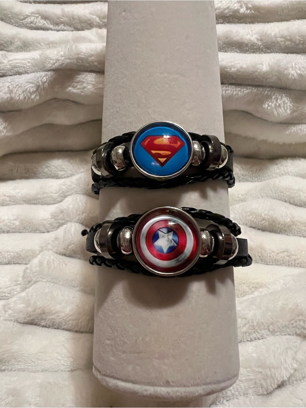 Superman & Captain America Leather Adjustable Bracelets - Black